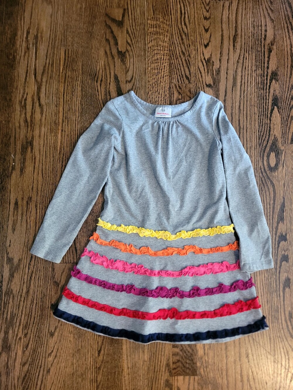 Size 120Cm (6-7) Hanna Andersson Girls' Gray Long-Sleeve Dress